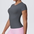 thumbnail image 5 of Lmnyox Women's Athletic Shirts Slim Stretchy Workout Tops Lightweight Breathable Short Sleeve V Neck Sport Tee Shirt, 5 of 8