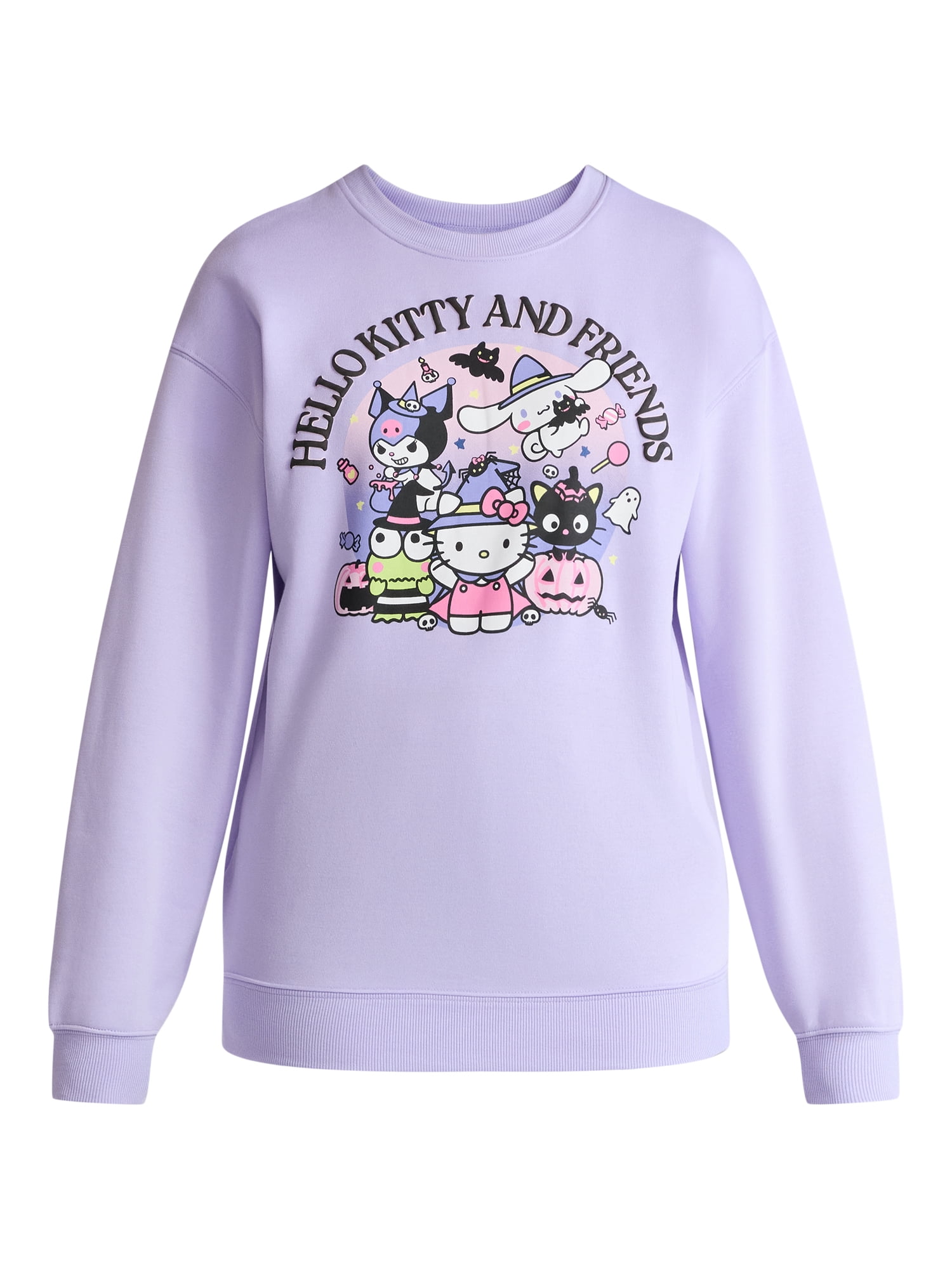 Hello Kitty Women's Halloween Front Back Graphic Sweatshirt with Long Sleeves, Sizes XXS-XXL