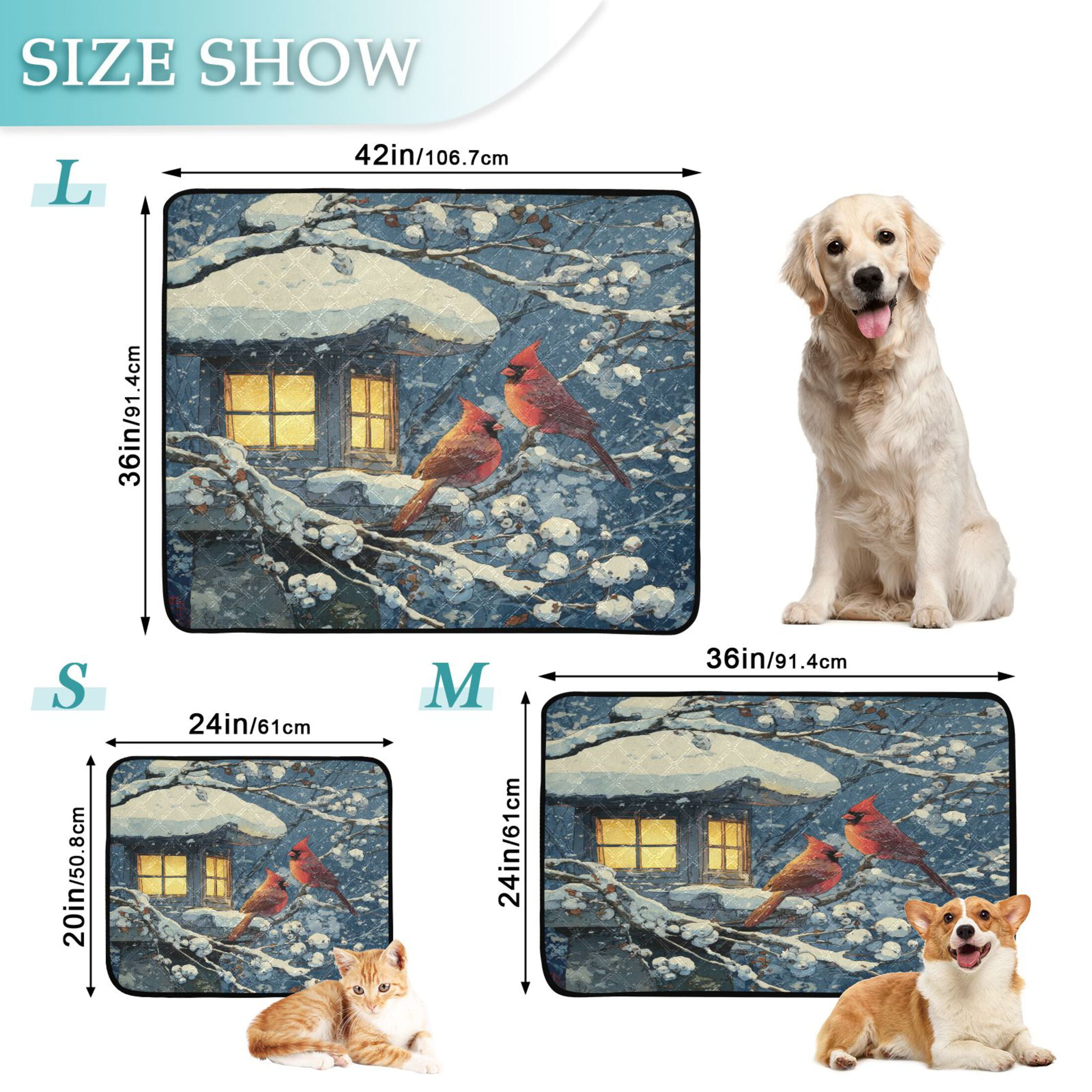 Qxltty Red Cardinals Cat litter Pads Pet Set of 2 Diaper Mats Center Anti-leakage Layer Absorbent Soft and Comfortable