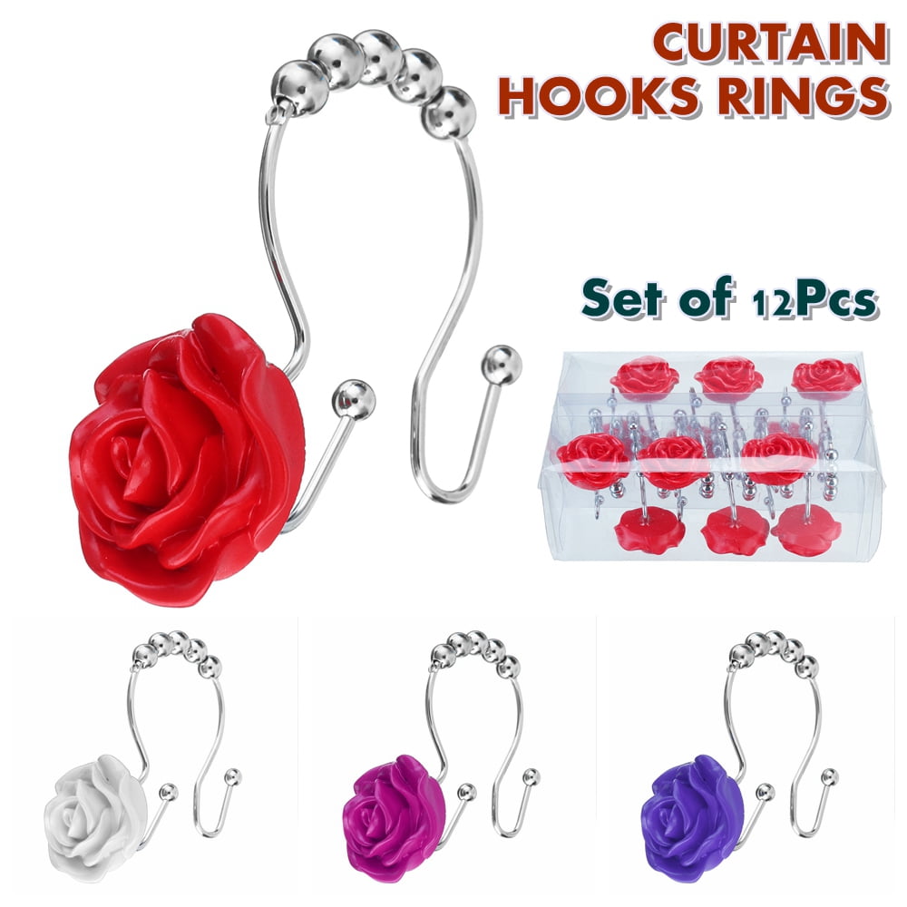 Rose Shower Curtain Hooks Stainless Steel Shower Curtain Rings Resin