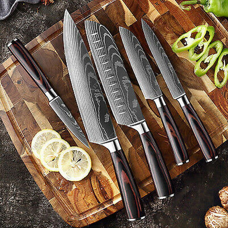 DFITO 8Pcs Kitchen Knife Set Damascus Pattern Stainless Steel Pro Chef  Knives for Gift 