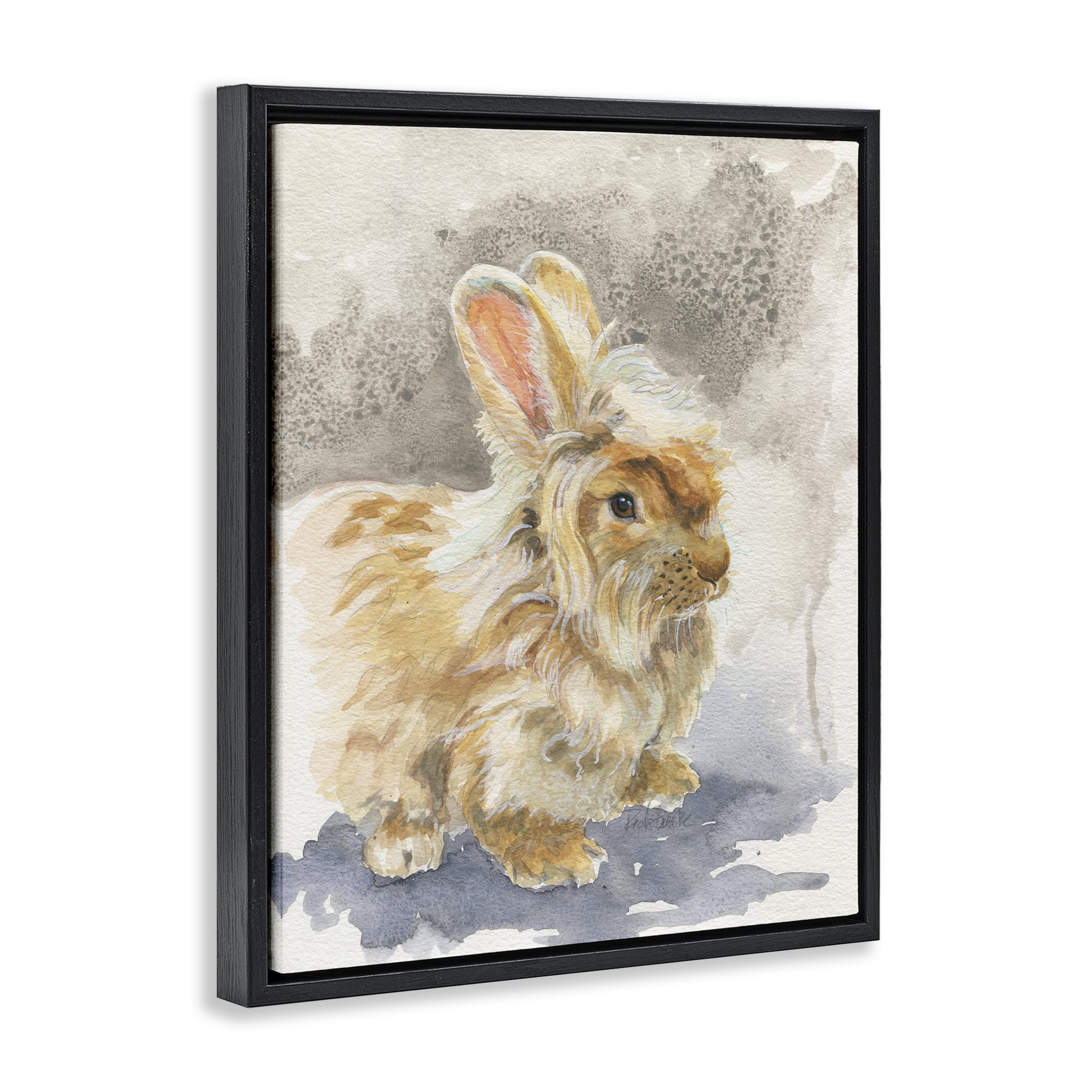 Stupell Industries Angora Bunny Watercolor Animals Painting Black Floater Framed Canvas Art Print Wall Art, 25 x 31