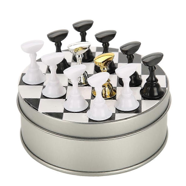 Chess Board Magnetic Nail Art Tip Stand Acrylic Display Holder Set (Pink Rhinestone Base)