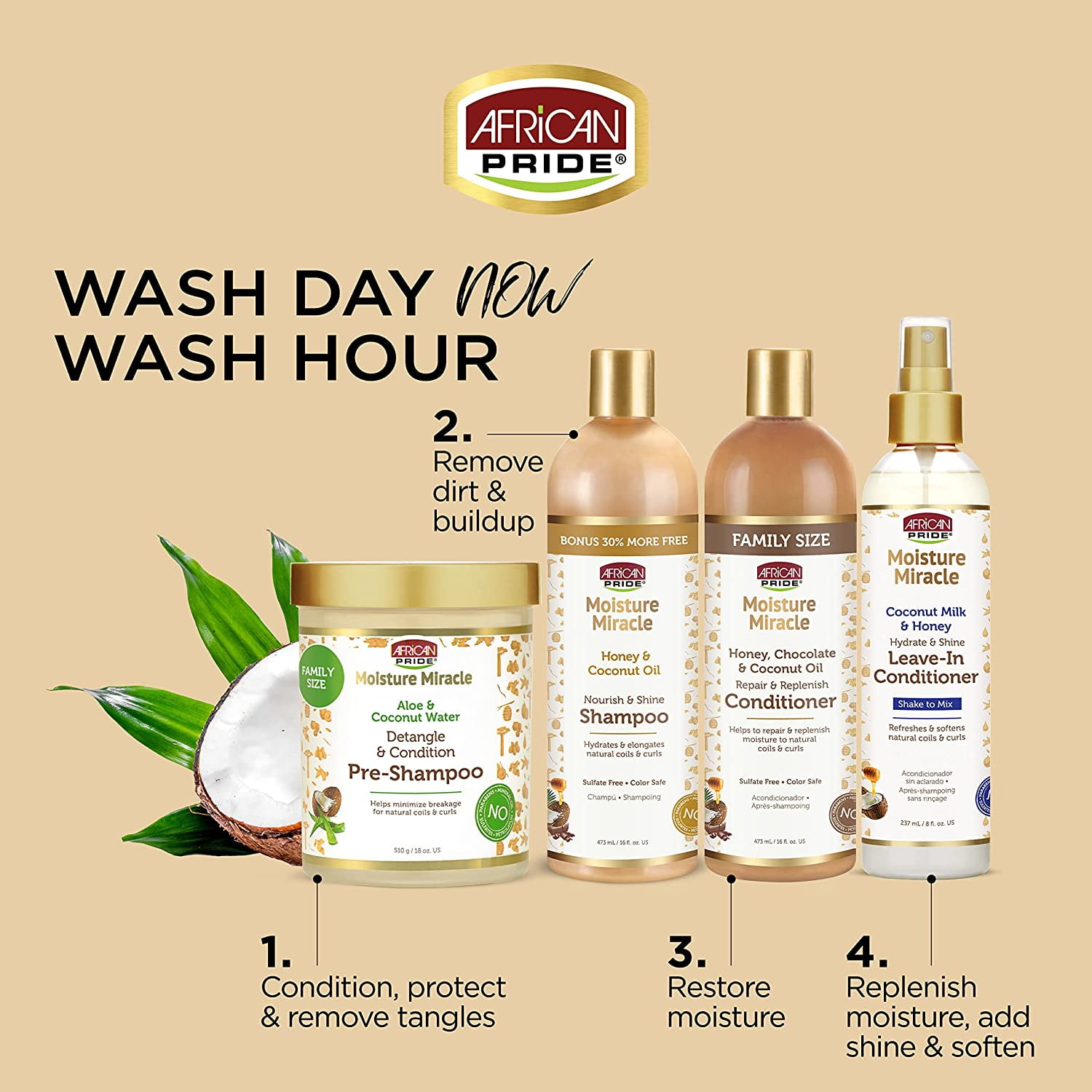 African Pride Moisture Miracle Leave In Conditioner With Coconut Milk And Honey, 8 Oz, 3 Pack