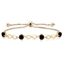 Gem Stone King 2.20 Ct Round Black Diamond 18K Yellow Gold Plated Silver Keren Hanan Women Adjustable Infinity Tennis Bracelet
