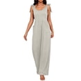 thumbnail image 5 of Pants for Women Summer Solid Color Pocket Wide-Leg Jumpsuit Gray S, 5 of 6