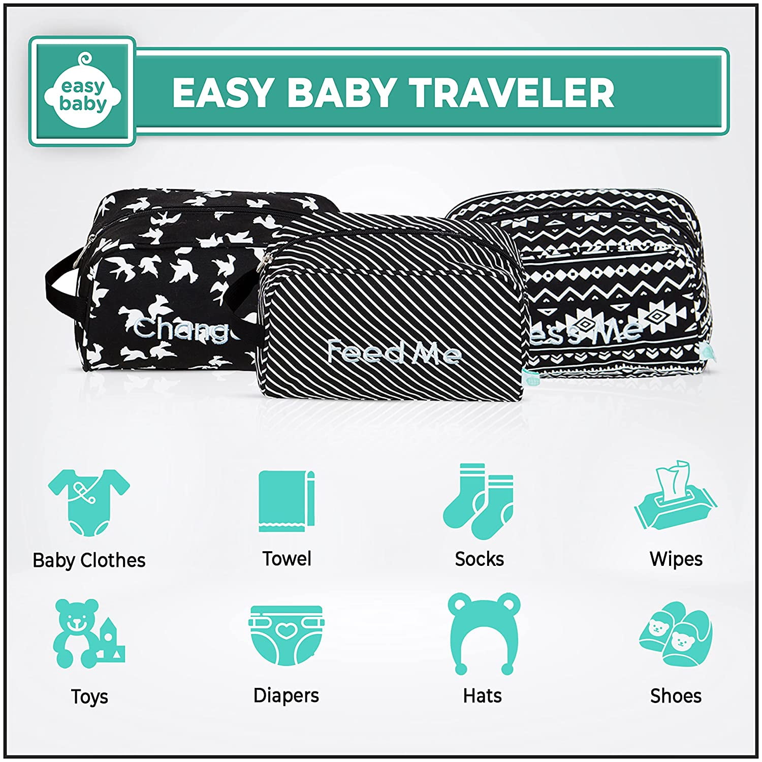 Easy Baby Travelers Diaper Bag Packing Organizers, Cubes & Folders for Baby Items, 8 Pack, Brooklyn