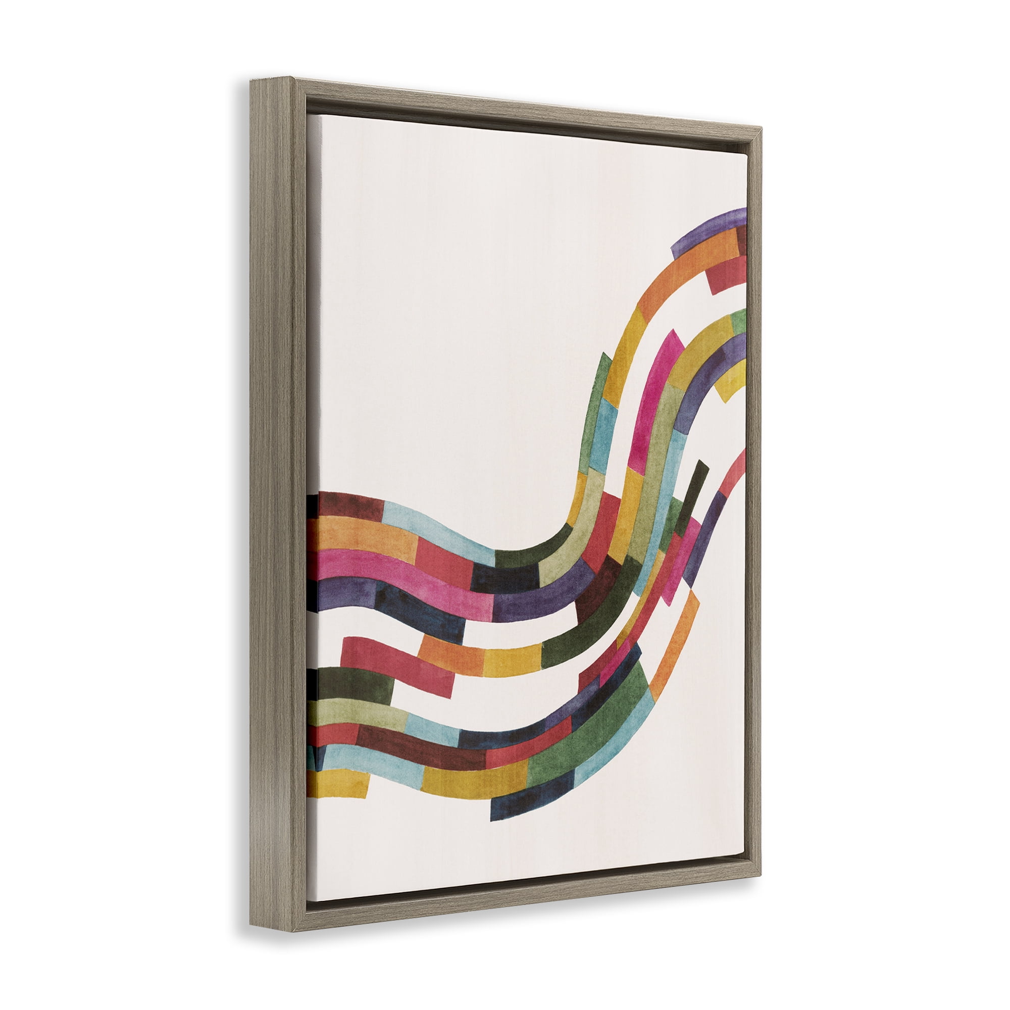Stupell Industries Curved Geometric Wave Abstract Painting Brown Floater Framed Canvas Art Print Wall Art, 25 x 31