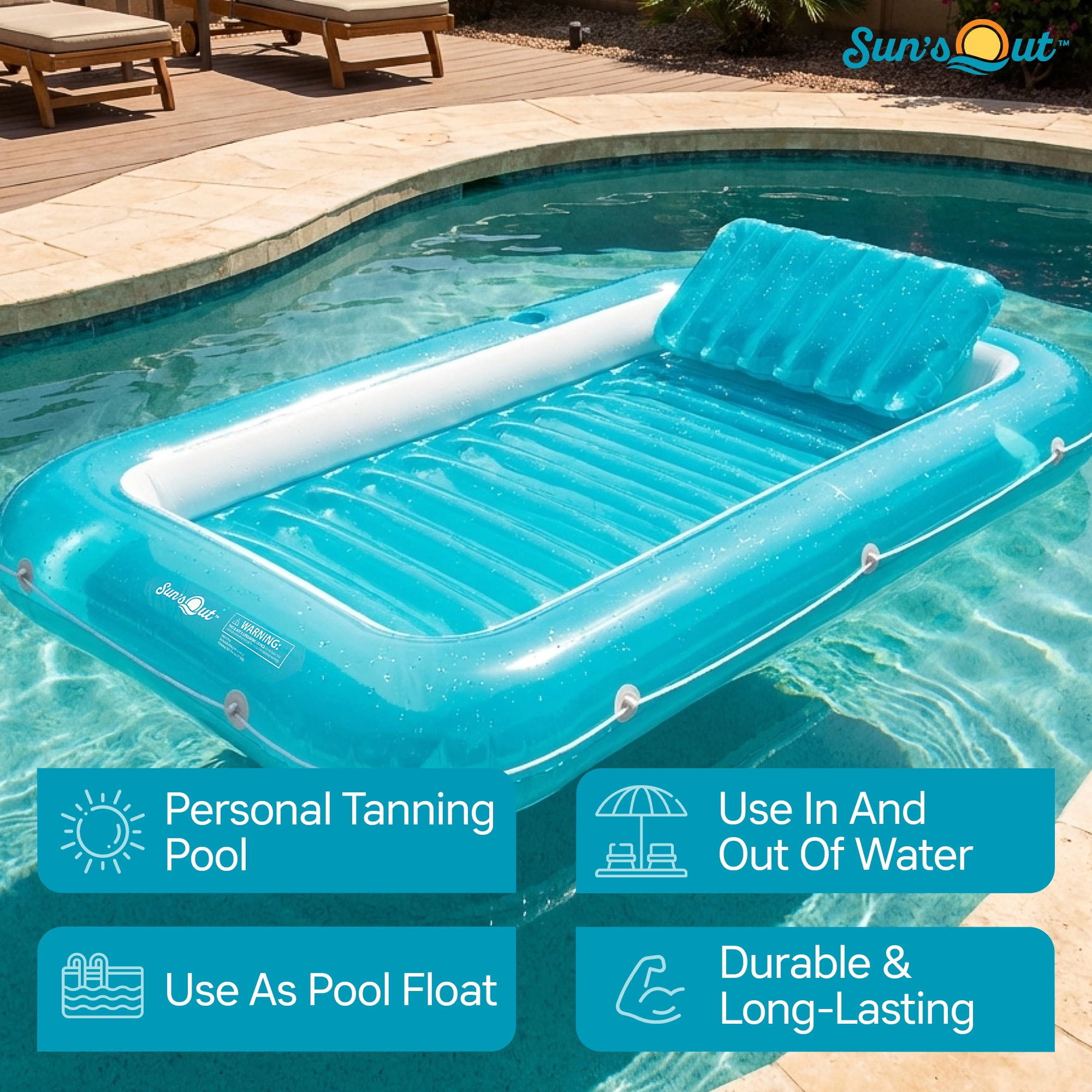 Sun's Out™ 2-in-1 Inflatable Tanning Pool Lounger with LED, Use In and Out of Water, 1 Pack