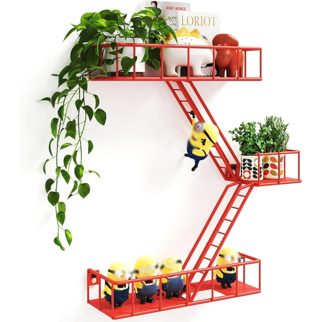 Fire Escape Shelf Metal Fire Escape Wall Shelves with Baskets New York Action Figurine Display Shelf Unique Rustic Floating Decorative Wall Shelves for Any Room