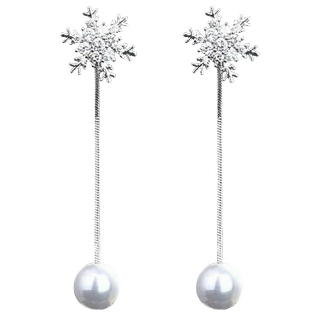 Snowflake Earrings Fashion Long Fake Zircon Fake Pearl Earrings Dangle Earrings