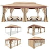 COBIZI 12x20 Heavy Duty Canopy Gazebo Outdoor Gazebo with 6 Netting and Curtains 100% Waterproof Party Wedding Tents with Double Roof and Metal Steel Frame for Backyard, Patio, Lawn, Garden, Khaki
