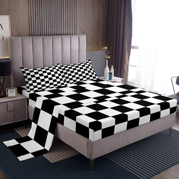 Erosebridal Check Plaid Bed Sheets Set Twin Size, Geometric Bed Sheets Twin, Farmhouse Gingham Decor 3 Pieces