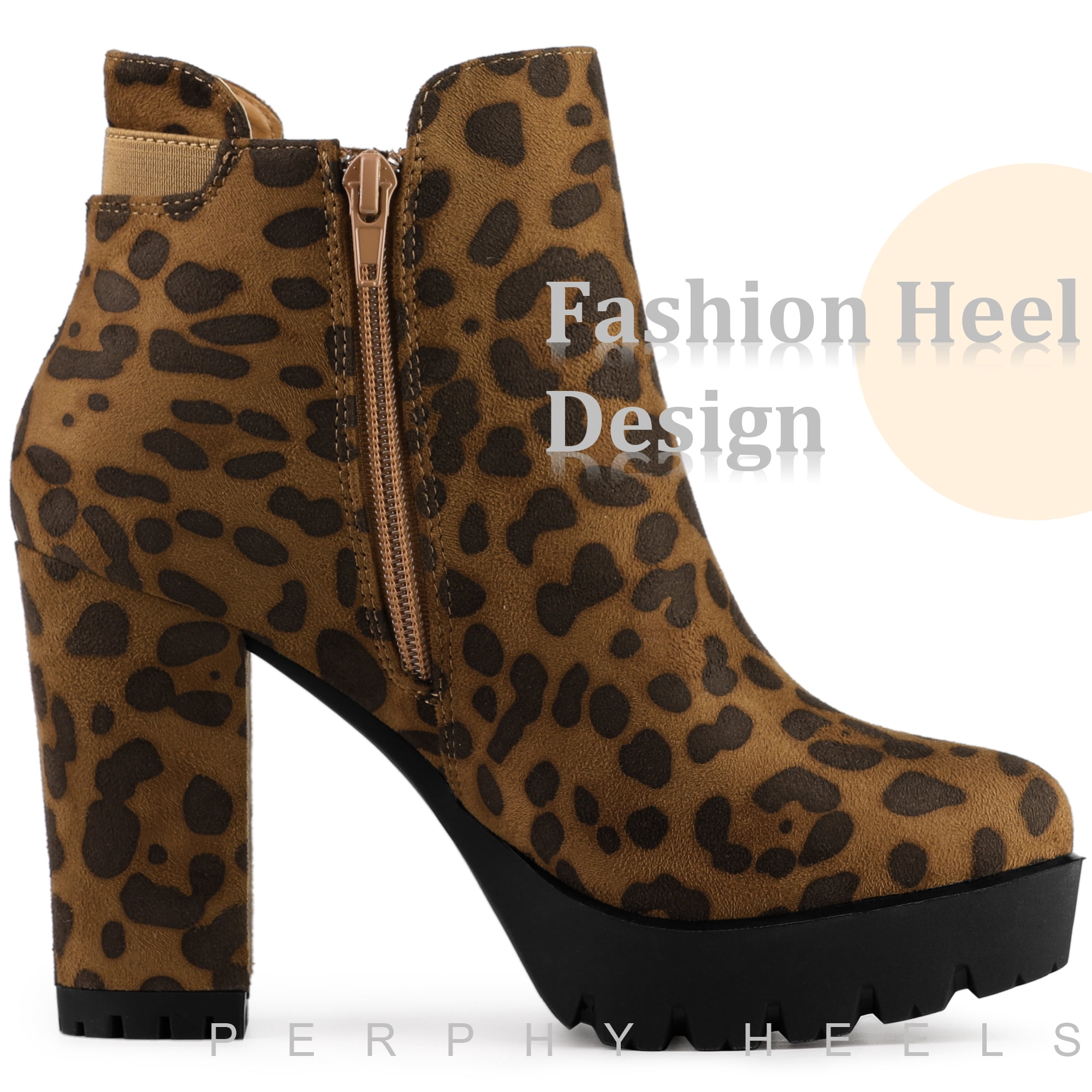 Unique Bargains Women's Platform Chunky Heels Chelsea Boots Leopard 9