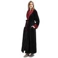 thumbnail image 4 of Women's Fleece Long Robe Warm Flannel Sherpa Trim Plush Bathrobe with Belt Pockets, L & Black, 4 of 7