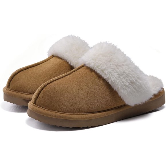 Pantoufles en Mousse Mémoire Duveteuses pour Femmes, Chaussures d'Intérieur et d'Extérieur Moelleuses pour l'Hiver