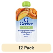(12 pack) Gerber Organic for Toddler WonderFoods, Mango Peach Carrot Sweet Potato Oatmeal, 3.5 oz Pouch