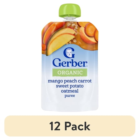 (12 pack) Gerber Organic for Toddler WonderFoods, Mango Peach Carrot Sweet Potato Oatmeal, 3.5 oz Pouch