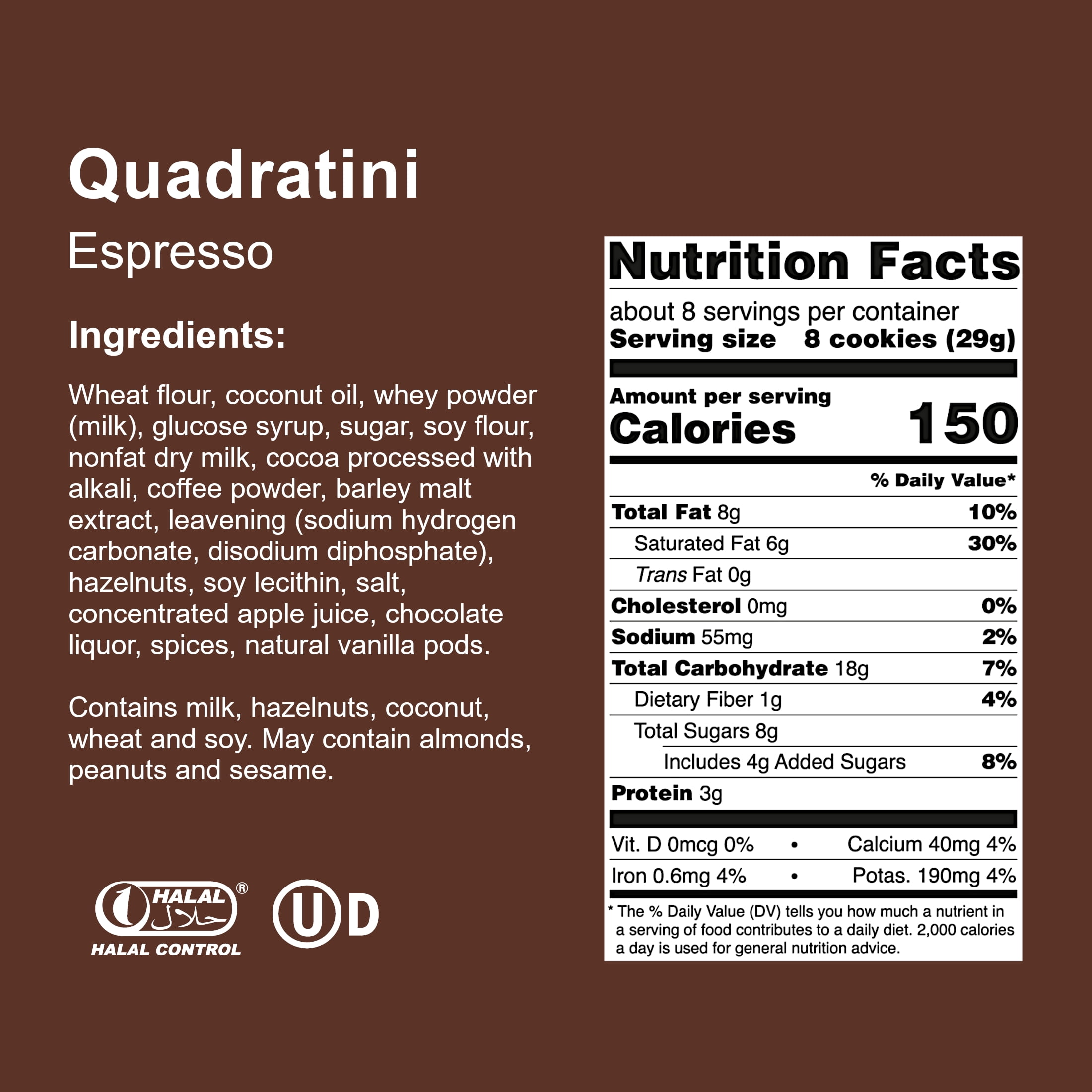 Loacker Quadratini Espresso, Non-GMO Cream-Filled Cream-Filled Bite-Size Wafer Cookies, 7.76 oz, Pack of 6