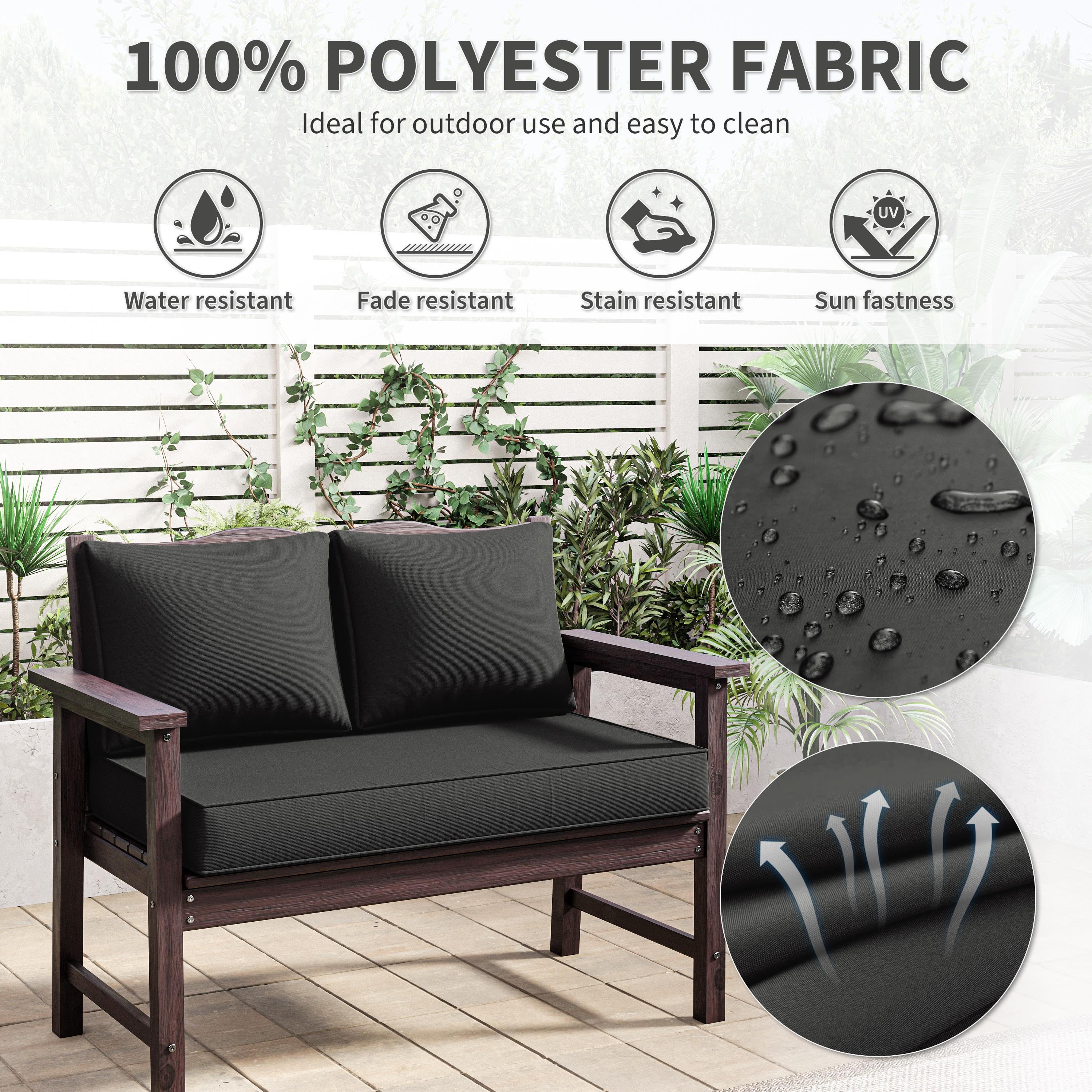 Kimunuk Outdoor Loveseat Cushion Set, 46" x 26" x 5" Waterproof Patio Furniture Cushions for Couch Bench Swing, Black