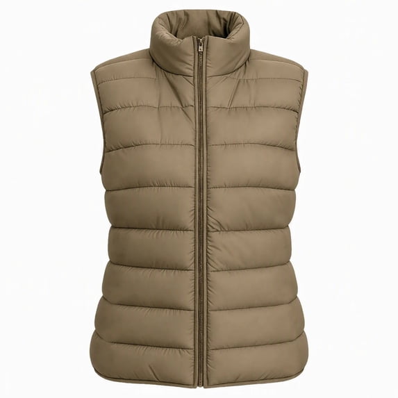Women's Stand Collar Zip Up Puffer Vest Sleeveless Lightweight Quilted Gilet with Pockets Casual Outerwear for Fall Winter