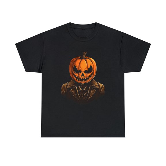 Halloween Pumpkin Head Unisex Heavy Cotton Tee T-Shirt