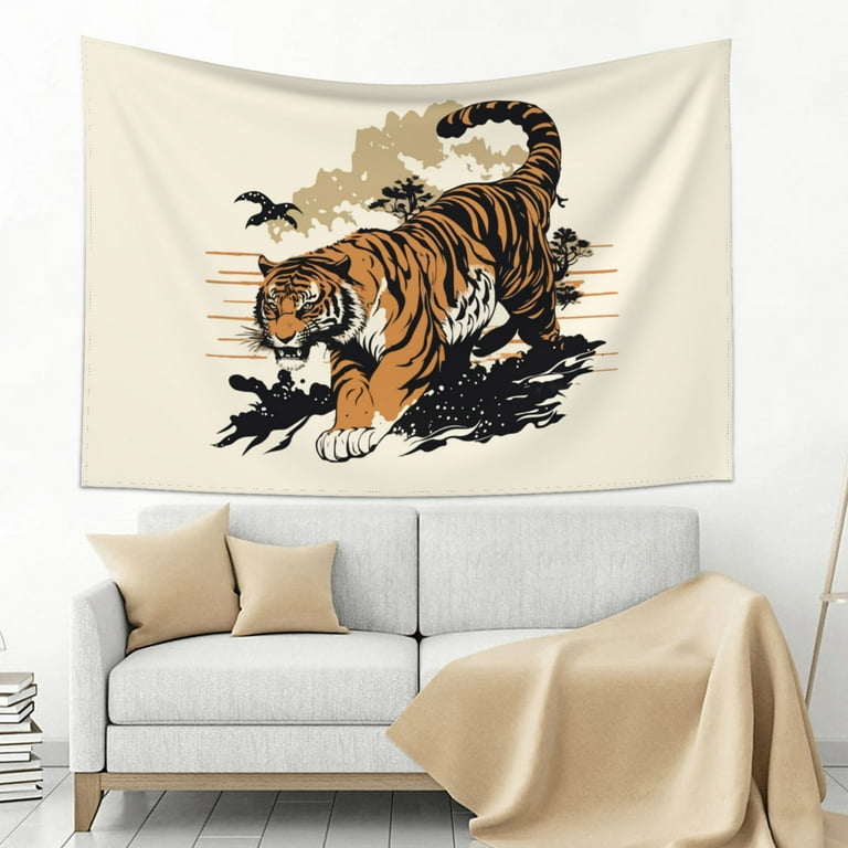 TODAYFUL インテリア Ortega Tapestry 雑貨 ZNDUO Colorful Vintage Style Japanese Tiger Tapestry, Wall