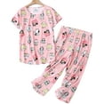 thumbnail image 1 of Conjunto de pijamas de algodón para mujer, pantalones capri de manga corta, ropa de dormir de talla grande S-3XL Adepaton CJWUS-4936, 1 of 5