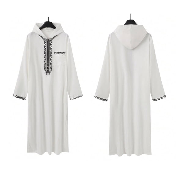 Kaftan Thobe for Men Casual Long Sleeve Mens Robe Crew Neck Men Muslim Clothing White Abaya