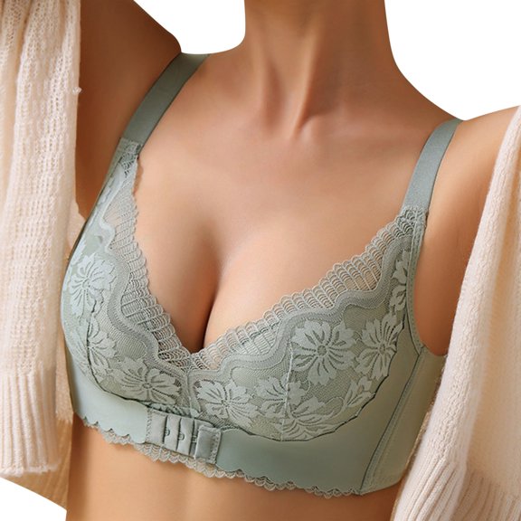 Sngxgn Women's No Side Effects Underarm and Back-Smoothing Comfort Wireless T-Shirt Bra(Green,36/80)