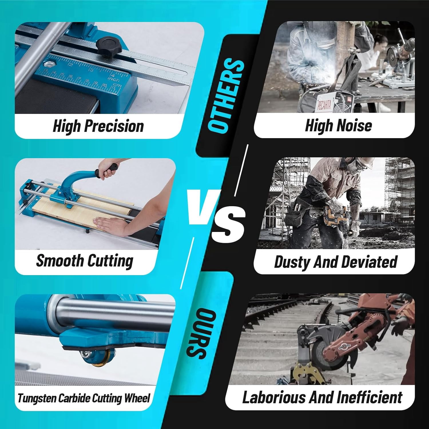 24-Inch Manual Tile Cutter with Tungsten Carbide Wheel Laser Guide and Dual Rails for Precision Cutting of Ceramic Porcelain and Glass Tiles