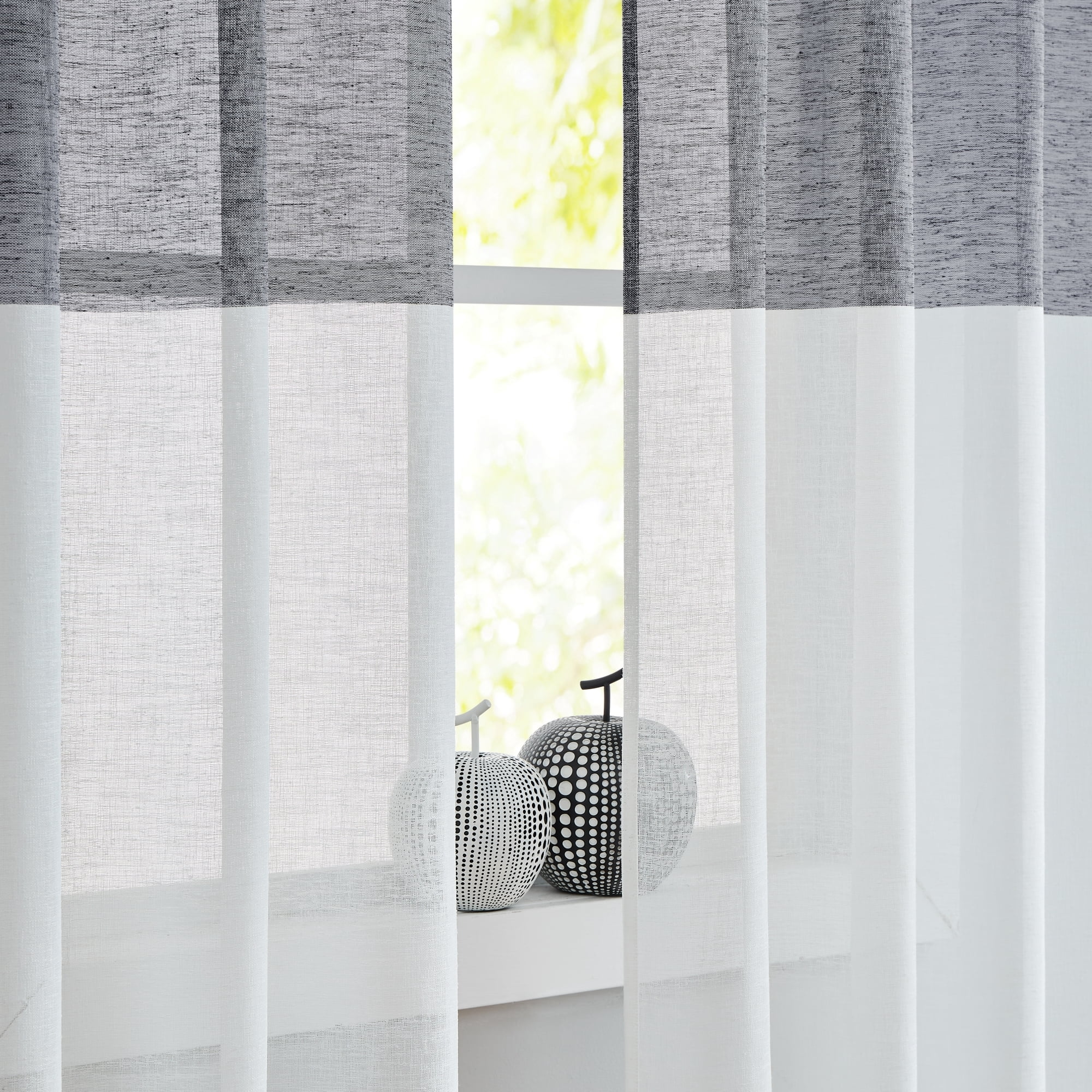 Uptown Home Black White Sheer Linen Rustic Drapes for Bedroom Color Block Filtering Light Window Curtain Panels with Rod Pocket, 50"x95"x2