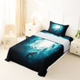 thumbnail image 3 of Manfei Underwater Shark Twin Sheets, Deep Ocean Animal Bedding, Teal Blue, 3-Piece, 1 Flat Sheet, 1 Fitted Sheet and 1 Pillowcase, 3 of 6