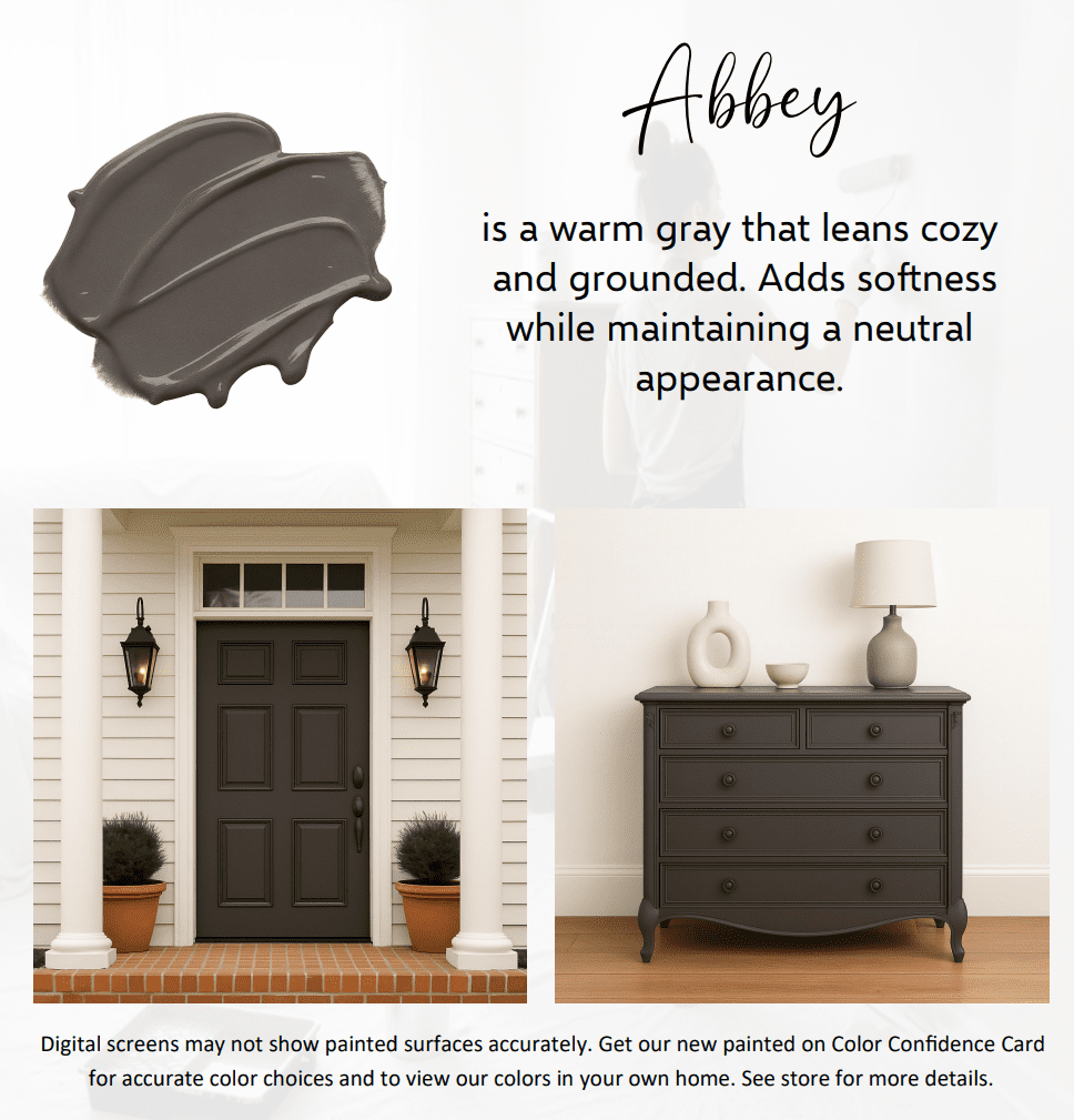 ALL-IN-ONE Paint by Heirloom Traditions, Abbey (Warm Gray), 8oz Sample - Durable cabinet and furniture paint. Built in primer and top coat, no sanding needed. Includes our 30 featured color card.