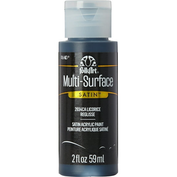FolkArt Multi-Surface Acrylic Craft Paint, Satin Finish, Licorice, 2 fl oz