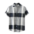 thumbnail image 1 of Unique Bargains Men's Summer Checked Short Sleeve Color Block Hawaiian Plaid Shirts Gray 2XL, 1 of 6