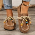 thumbnail image 5 of Suede Moc Toe Loafers for Women Beaded Lace Up Casual Shoes Comfortable Wide Toe Box Slip On Flats Daily Work Walking Shoes Brown Size 7, 5 of 8