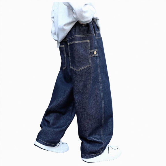 Xyant Boys Y2K Jeans Baggy Loose Fit Denim Pants Teens Straight Wide Leg Trousers Preppy Casual Joggers Pants with Pockets,Size 5-6 Years