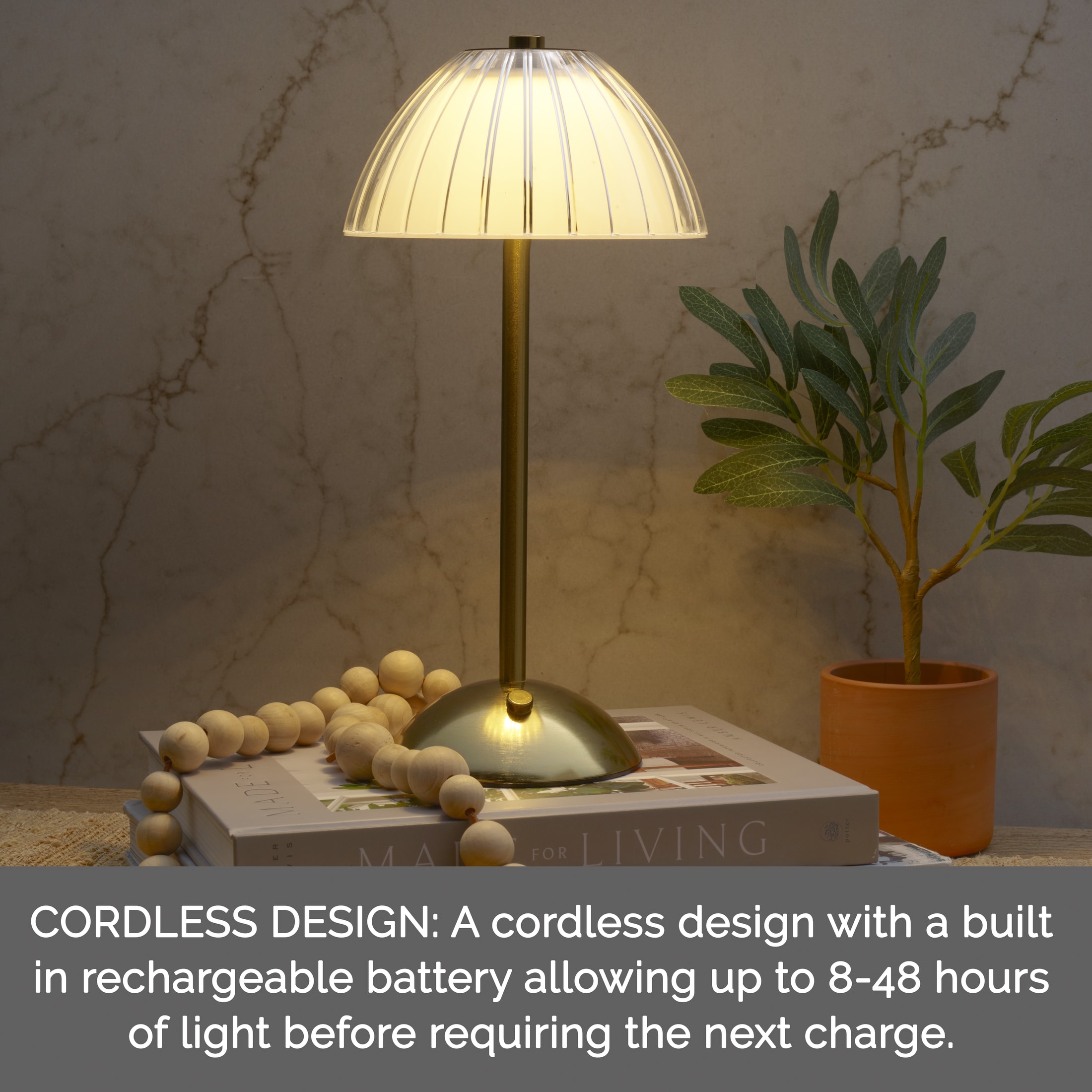 Home Accents 11 inch Acrylic and Metal Rechargeable Cordless Led Lamp With Opaque Shade