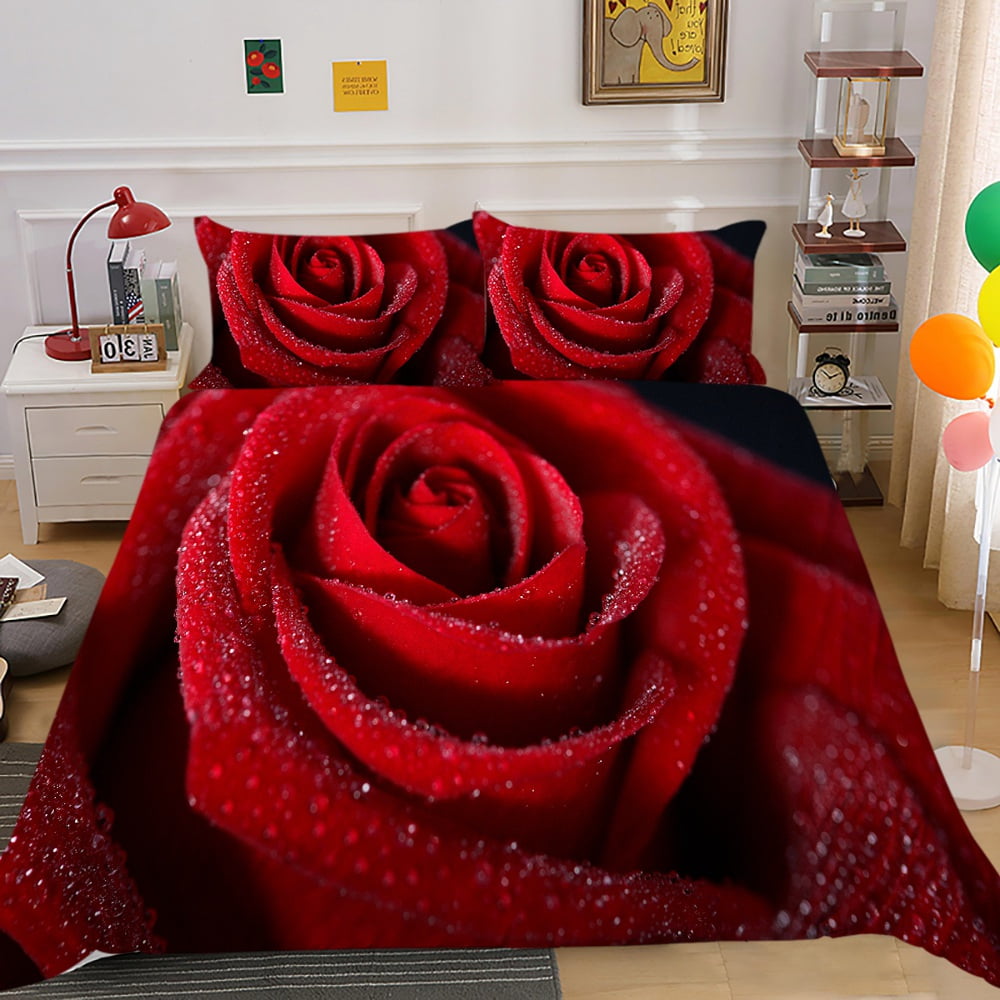 Red Rose Floral Duvet Cover,Lover Romantic Flowers Comforter Cover,King ...