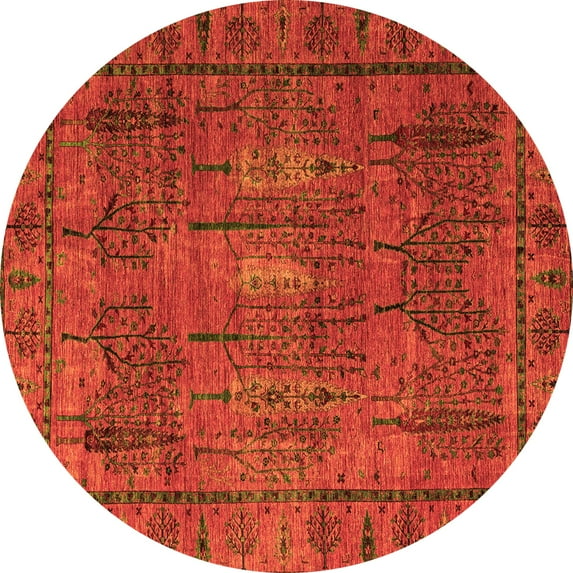 Ahgly Company Indoor Round Abstract Orange Modern Area Rugs, 3' Round