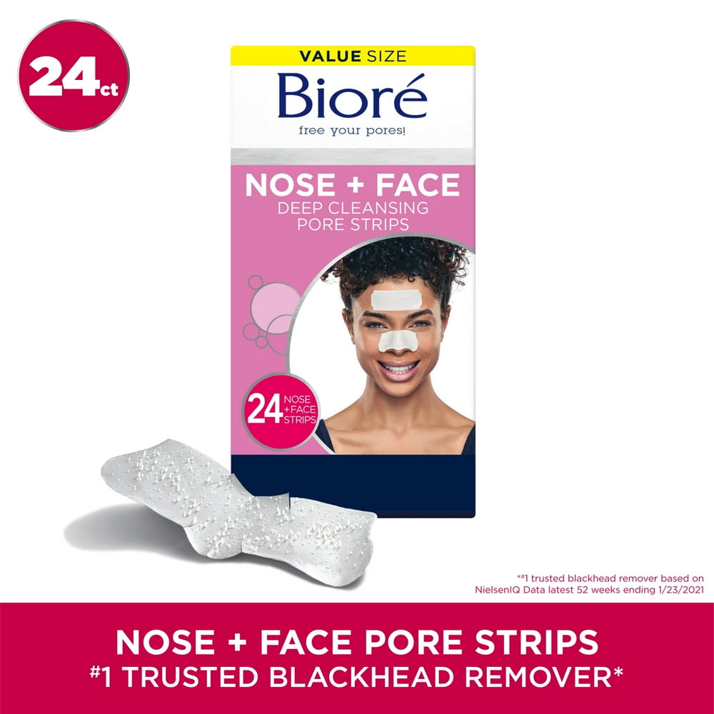 Biore Original Nose+Face Deep Cleansing Pore Strips, 12 Nose + 12 Face