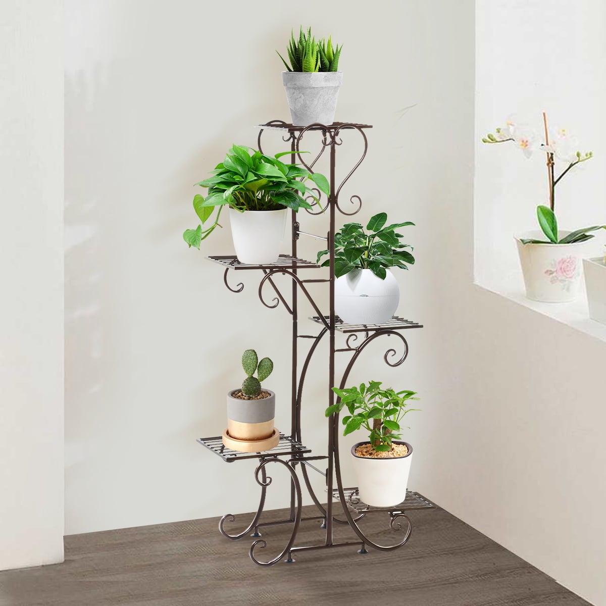 5 Tier Metal Plant Stand Indoor Outdoor Multiple Flower Pot Holder ...