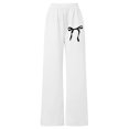 thumbnail image 5 of LIIPEE Girls Athletic Pants Cartoon Bowknot Printed Stretch Elastic Waist Drawstring Baggy Straight Wide Leg Sweatpants Trousers With Pockets Kids Trendy Party Pants,White,8-9 Years, 5 of 6