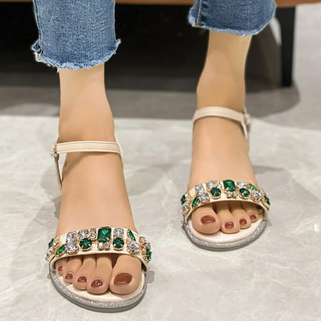 

uikmnh Women Shoes Women Fashion Fish Mouth Sandals Platform Rhinestone Sandals Fashion Slippers Sandals Green 6.5