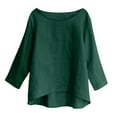 thumbnail image 4 of EchfiProm Trendy Tops for Women Long Sleeve Crew Neck Shirts Cotton Linen Blouse Solid Loose Ladies, 4 of 7