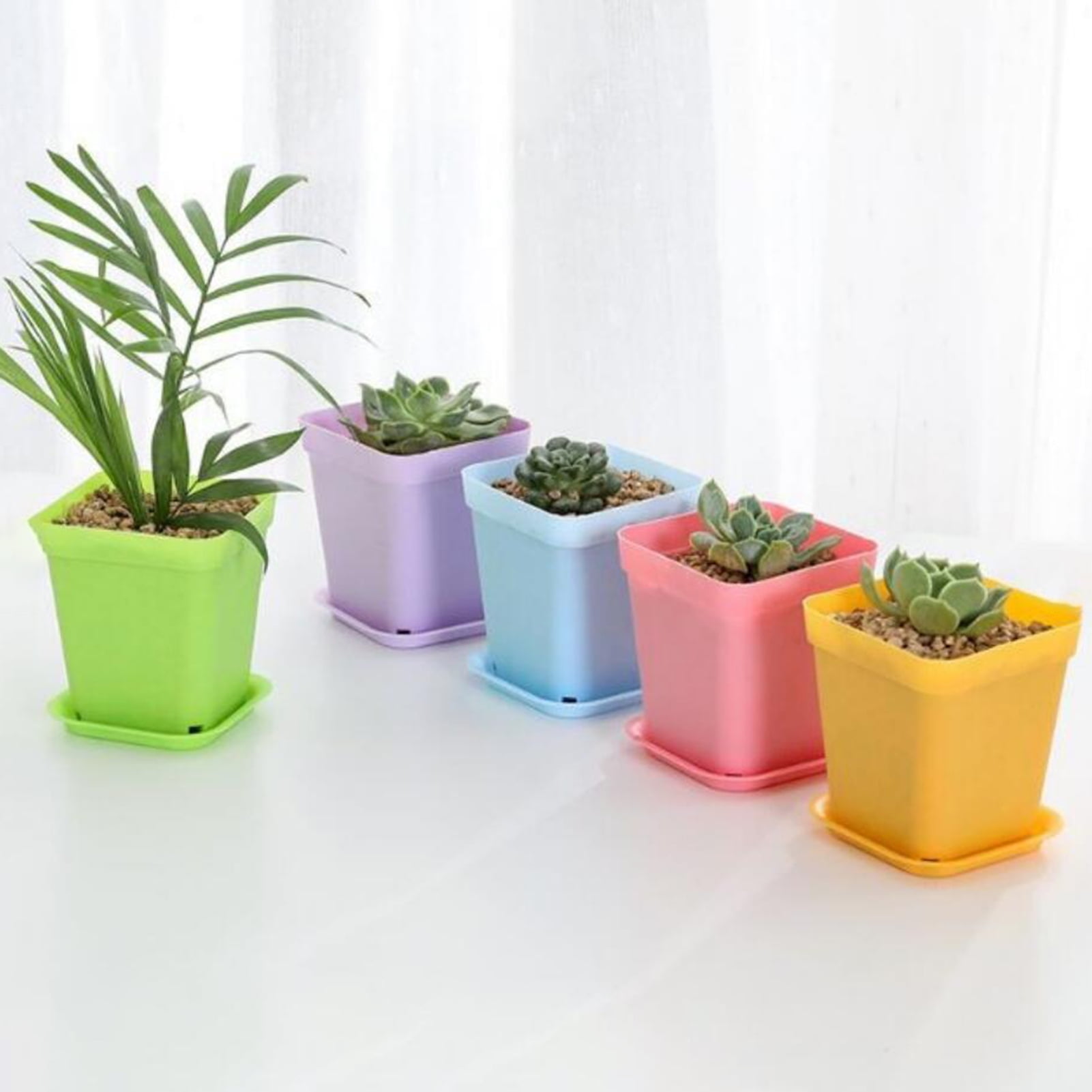 Balcony Succulent Plant Round Plastic Flower Pot with Tray Creative Holder 