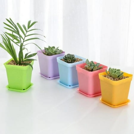 

Greenred Square Plastic Flower Succulent Plant Pot Planting Holder Flowerpot with Tray Purple