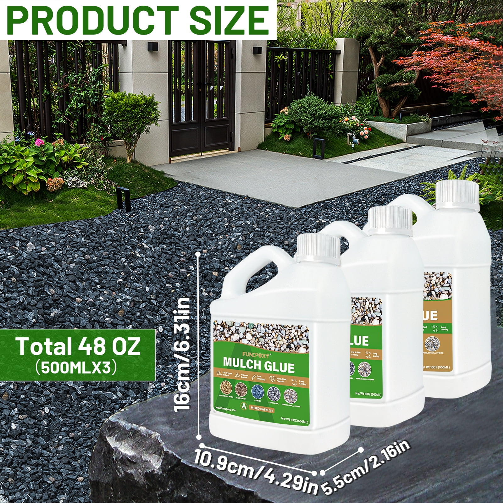 FUNEPOXY 2:1 Mixing Ratio 48oz Mulch Glue for Landscaping, Ready to Use Fast-Dry Non-Toxic, Strong Mulch Gravel Glue, Rock Glue, Mulch Glue for Garden, Mulch Glue Binder,