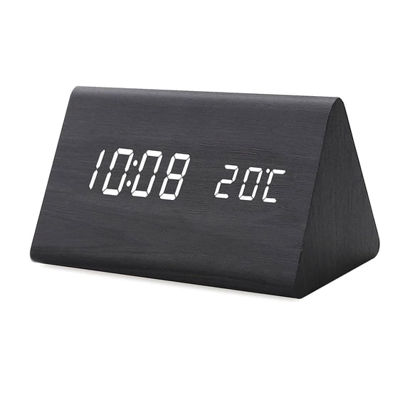 DAYBETTER Wooden Alarm Clock for Bedrooms, Digital Clocks with Date and Temperature, Battery and USB Operated Easy to Set Alarm Clock for Heavy Sleepers